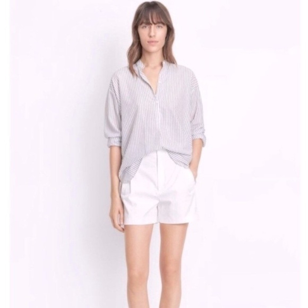 Vince White Pleated High Waisted Cotton Shorts